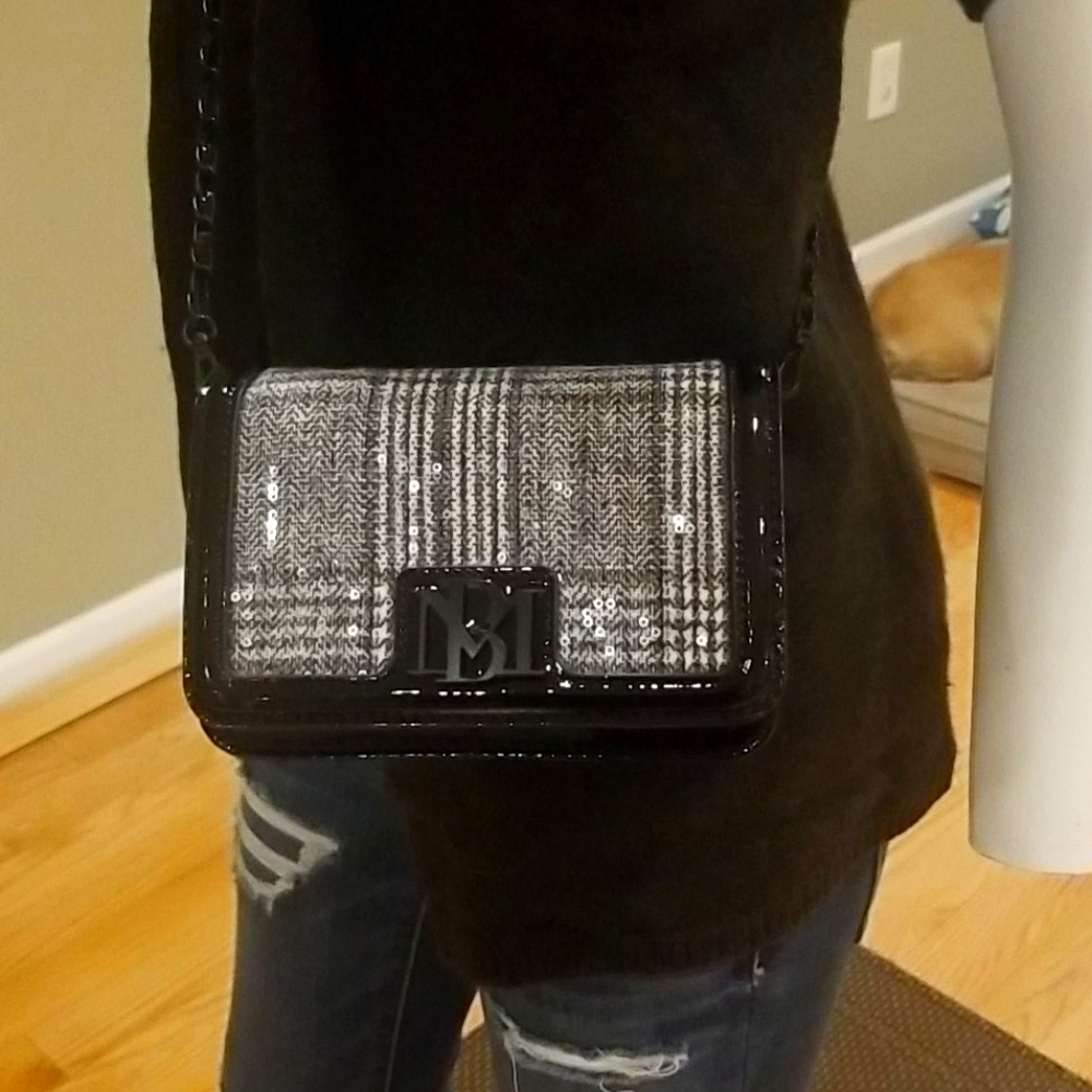 Badgley Mischka sequined wool small crossbo